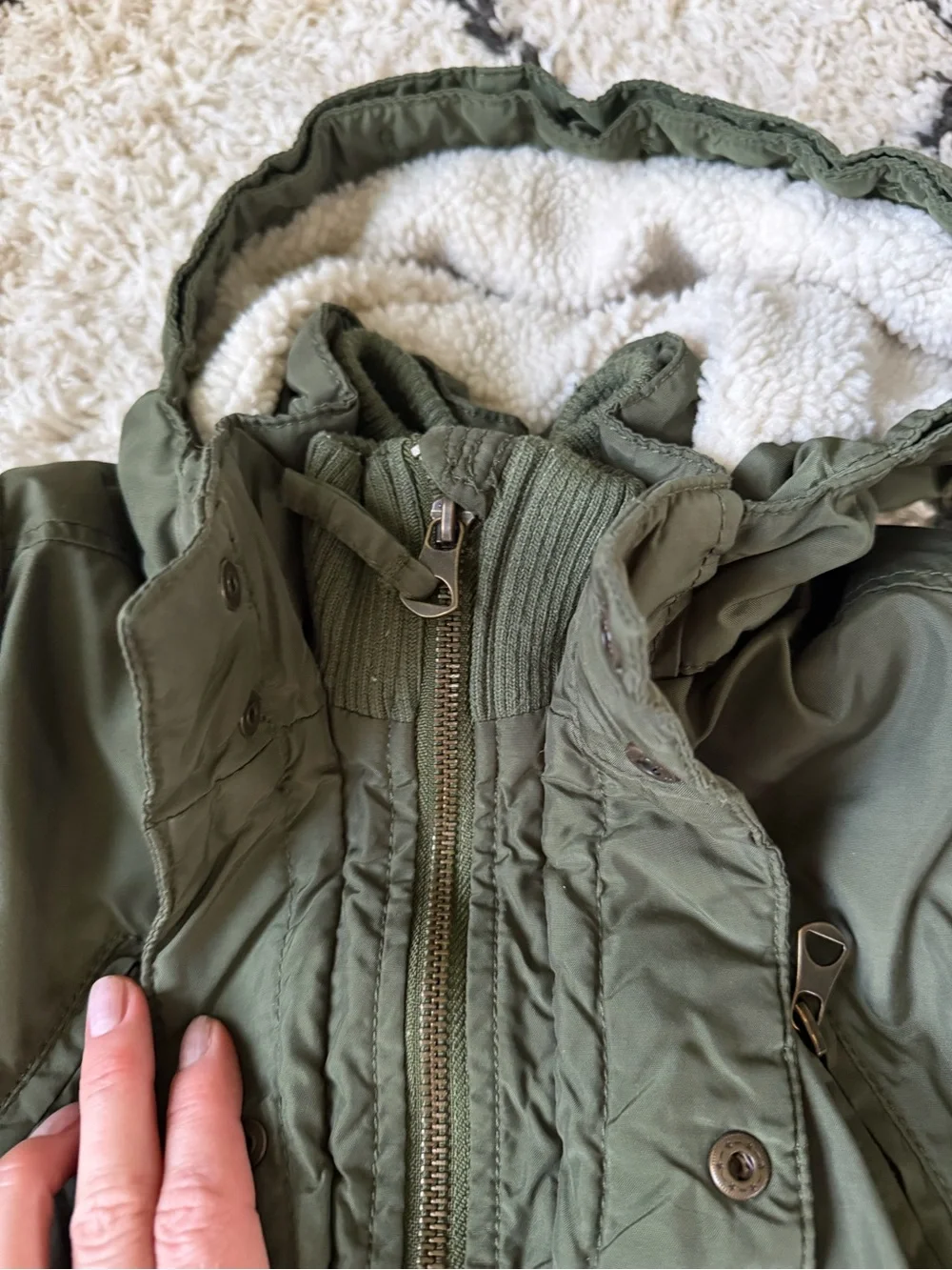 H&M Olive Green Puffer Hooded Kids Coat 4-5 year old